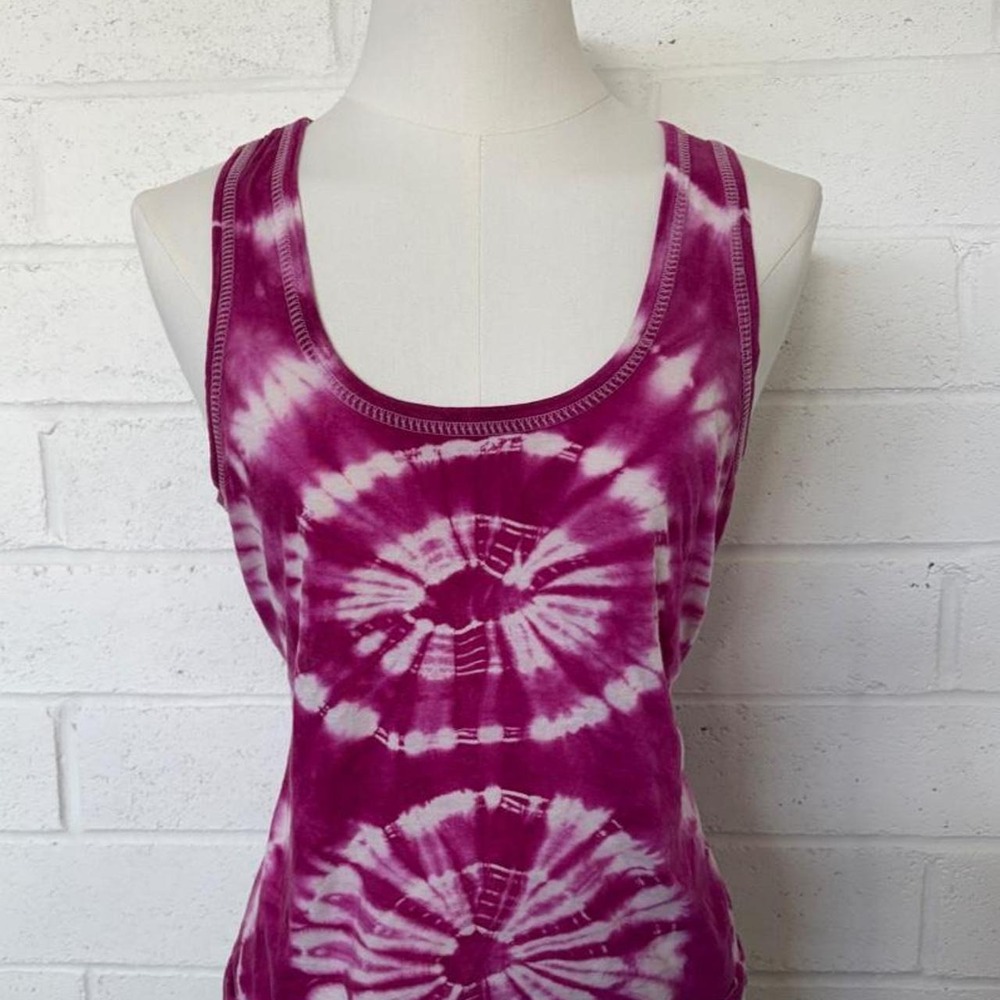 Y2K Fuchsia Pink Tie Dye Scoop Neck Tank Top Spiral Boho Summer